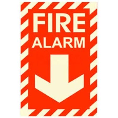 AMERICAN PERMALIGHT Photoluminescent Fire Alarm Rigid PVC Sign, Non-Adhesive 600064